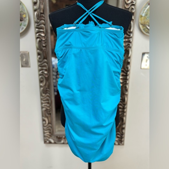 KENNETH COLE BLUE RUFFLE RUCHED WAIST HALTER ONE PIECE SWIM/BATHING SUIT SZ M - Picture 4 of 10